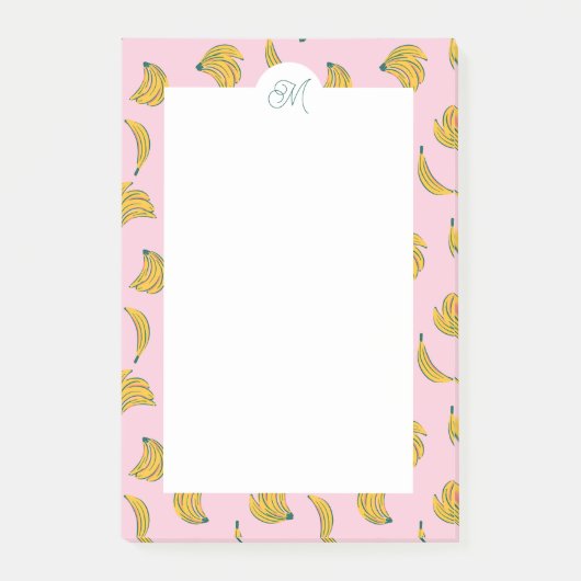 Schattig Monogram Gele Bananen in Roze Achtergrond Post-it® Notes (Voorkant)