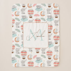 Schattig Monogram Initiaal Naam Baby Elephant Pink Sherpa Deken