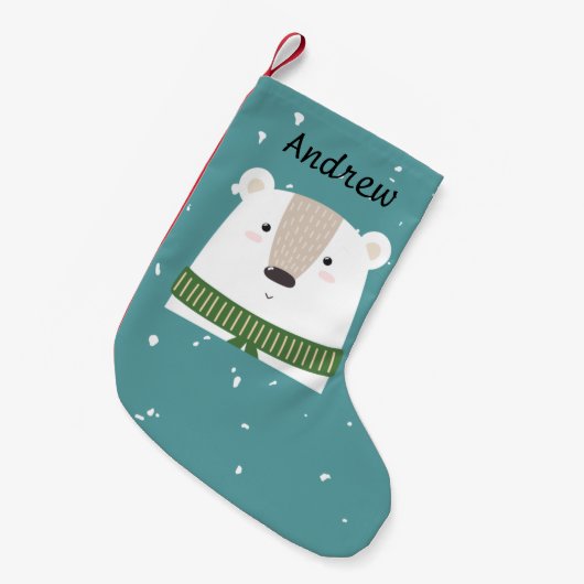 Schattig Monogram Kerst Polar Beer Blauw Wit Kleine Kerstsok (Voorkant (Hangend))