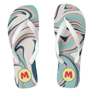 Schattig monogram l Mooi marmer l Blauw Teenslippers