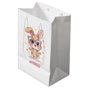 Schattig monogram meisjesachtig konijn met bril medium cadeauzakje