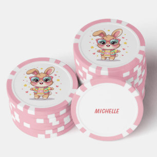 Schattig monogram meisjesachtig konijn met bril poker chips