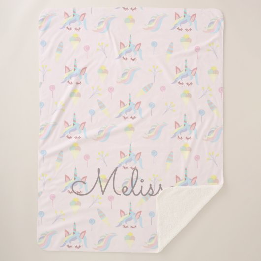 schattig monogram unicorn emoji pastel sherpa deken (Voorkant)