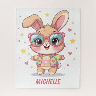 Schattig monogram vrouwelijk konijn met bril legpuzzel