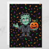 Schattig monster van Frankenstein met vleermuizen/ Feestdagenkaart (Voorkant / Achterkant)