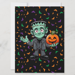 Schattig monster van Frankenstein met vleermuizen/ Feestdagenkaart