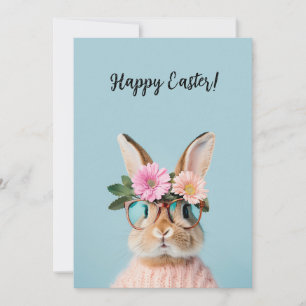 Schattig mooi konijntje met bloemen en glazen feestdagenkaart