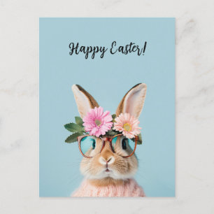 Schattig mooi konijntje met bloemen en glazen feestdagenkaart