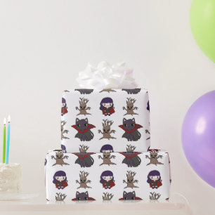 Schattig Mopsachtig Heksje Kat & Boom Halloween Ca Cadeaupapier