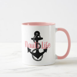 schattig, nautisch NAUTI LIFE manuscript met anker Mok