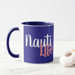 schattig, nautisch NAUTI LIFE manuscript met anker Mok