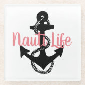 schattig, nautisch NAUTI LIFE-script + anker | Glazen Onderzetter (Voorkant)
