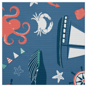 Schattig nautisch patroon marine blauwe achtergron stof