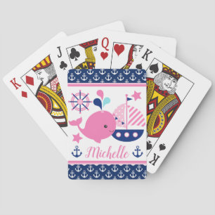 Schattig nautisch roze walvis- en ankerpatroon pokerkaarten