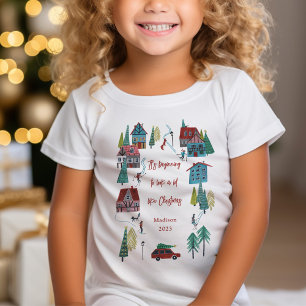 Schattig Noordse skidorp kerstfeest T-shirt
