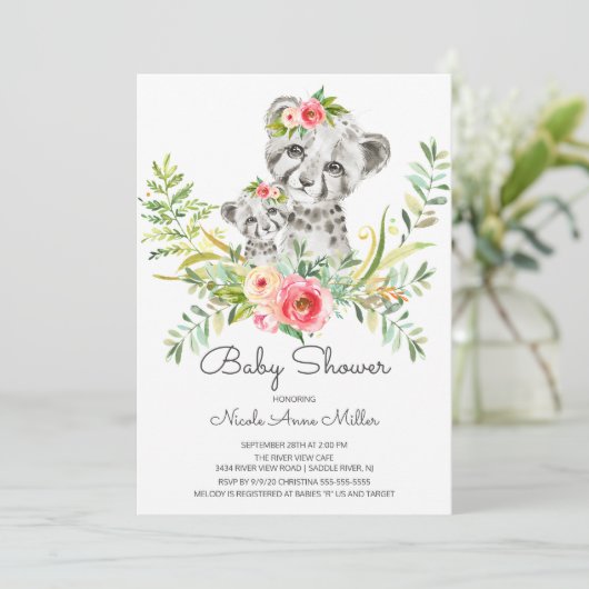 Schattig Oerwoud Cheetah Baby shower Invitation Kaart (Staand voorkant)
