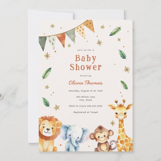 Schattig Oerwoud Dieren Baby shower Kaart (Voorkant)