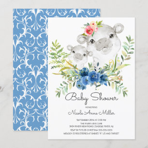 Schattig Oerwoud Hippo Baby shower Invitation Kaart