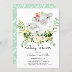 Schattig Oerwoud Hippo Baby shower Invitation Kaart