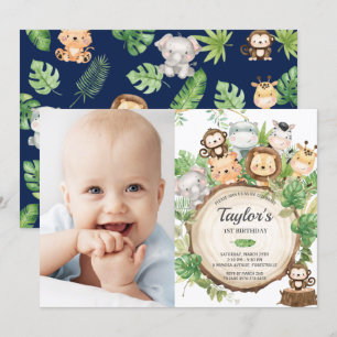 Schattig Oerwoud Safari Greenery 1e verjaardag fot Kaart