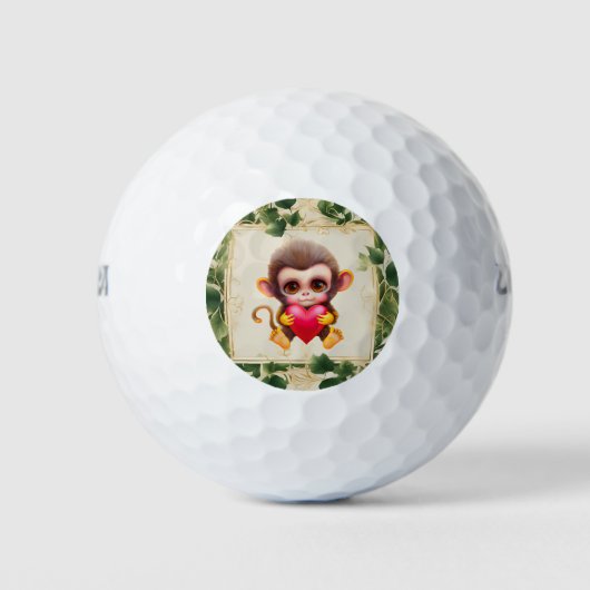 Schattig Oerwoud Valentijn Monkey Golfballen (Voorkant)