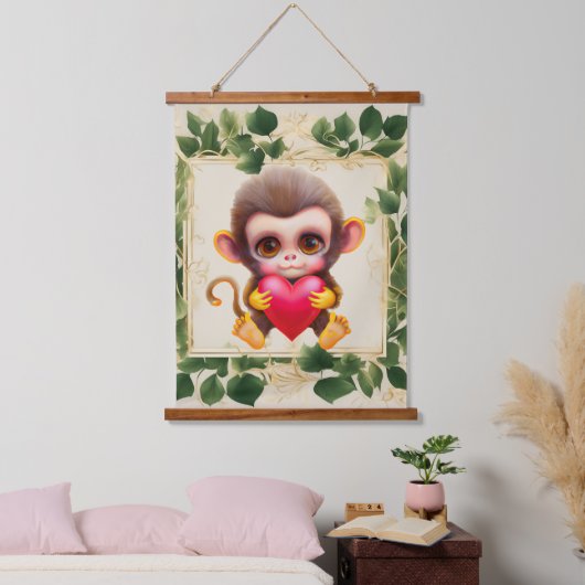 Schattig Oerwoud Valentijn Monkey Hangend Wandkleed (Slaapkamer)