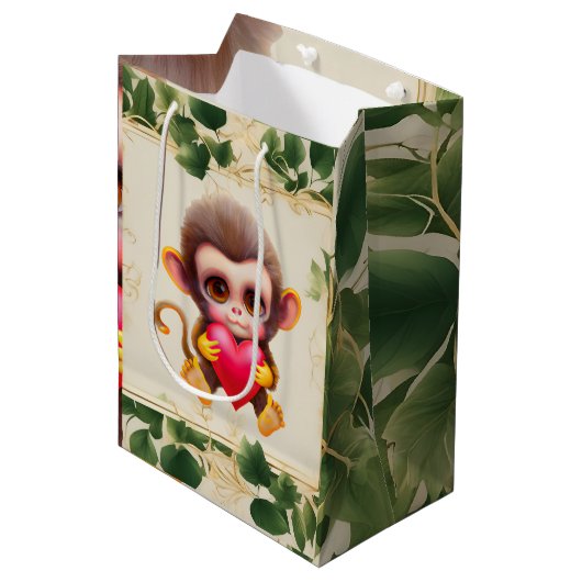 Schattig Oerwoud Valentijn Monkey Medium Cadeauzakje (Voorkant Gekanteld)