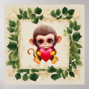 Schattig Oerwoud Valentijn Monkey Poster