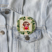 Schattig Oerwoud Valentijn Monkey Ronde Button 7,6 Cm (In situ)