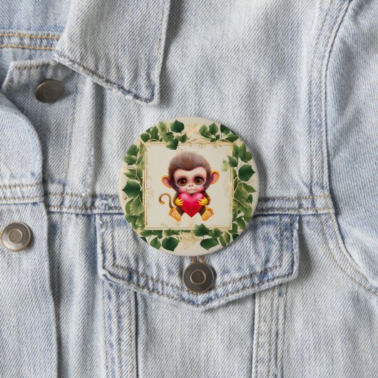 Schattig Oerwoud Valentijn Monkey Ronde Button 7,6 Cm (In situ)