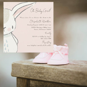 Schattig Oh Baby Meisje Konijn Roze Vierkant Baby Kaart
