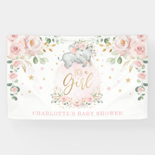 Schattig olifant Blush Pink Floral Baby shower Spandoek