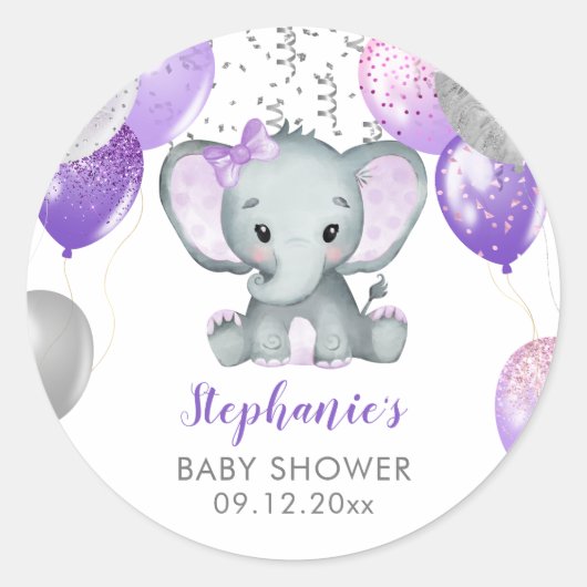 Schattig Olifant Meisje Ballonnen Baby Shower Ronde Sticker (Voorkant)