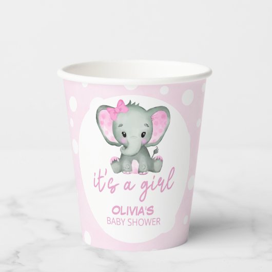 Schattig Olifant roze Baby shower Papieren Bekers (Voorkant)