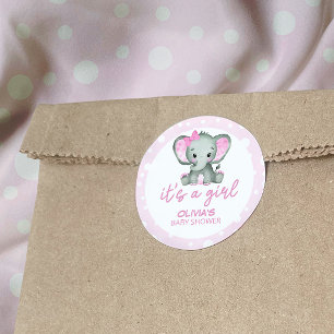 Schattig Olifant roze Het is een Meisje Baby showe Ronde Sticker