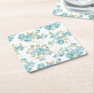Schattig Olijfgroen Aqua Turquoise Bloemenschilder Vierkante Kartonnen Onderzetter