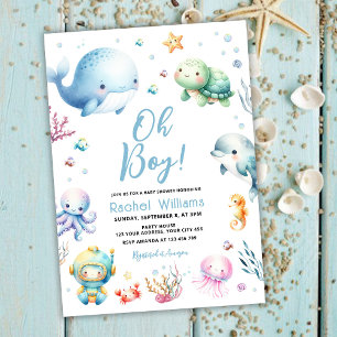 Schattig onder de zee Oh jongen babyfeestje Kaart