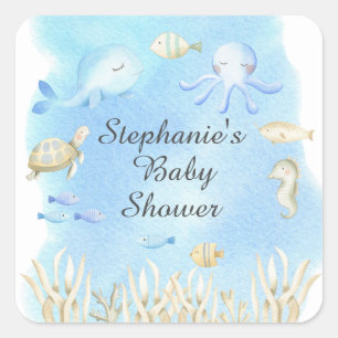 Schattig Onder het Zee Boys Baby shower Favor Vierkante Sticker