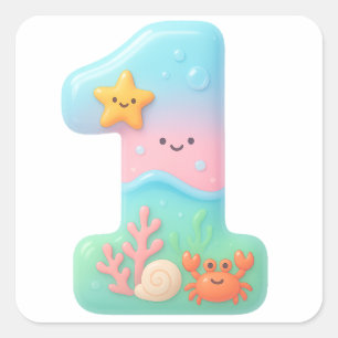 Schattig Onder Zee Thema Cartoon Nummer 1 Vierkante Sticker
