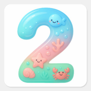Schattig Onder Zee Thema Cartoon Nummer 2 Vierkante Sticker