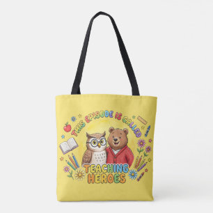 Schattig ontwerp met uil en beer voor leraren draagtas