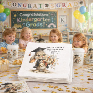 Schattig ontwerp van afstudeerkonijn voor kleuters servet