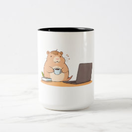 Schattig ontwerp van een capybara-coderende laptop tweekleurige koffiemok
