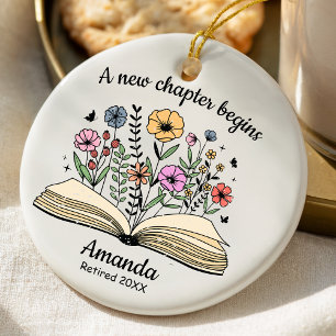 Schattig open boek bloemen collega pensioen op maa keramisch ornament