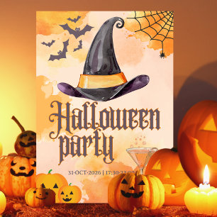 Schattig Oranje Kantoor Halloween Feest Met Logo Kaart
