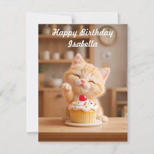 Schattig Oranje Kitten met een Cupcake Briefkaart
