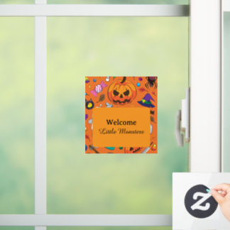 Schattig Oranje Welkom Kleine Monsters Halloween Raamsticker