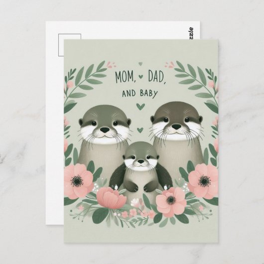 Schattig Otter Boho Mam Pap en Baby Briefkaart (Voorkant / Achterkant)