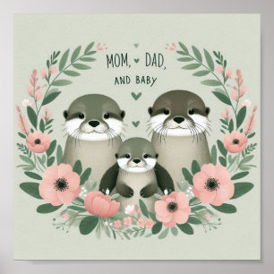 Schattig Otter Boho Mam Pap en Baby Poster