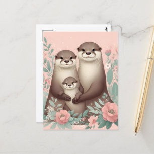 Schattig Otter Boho Roze Mam Pap en Baby Briefkaart